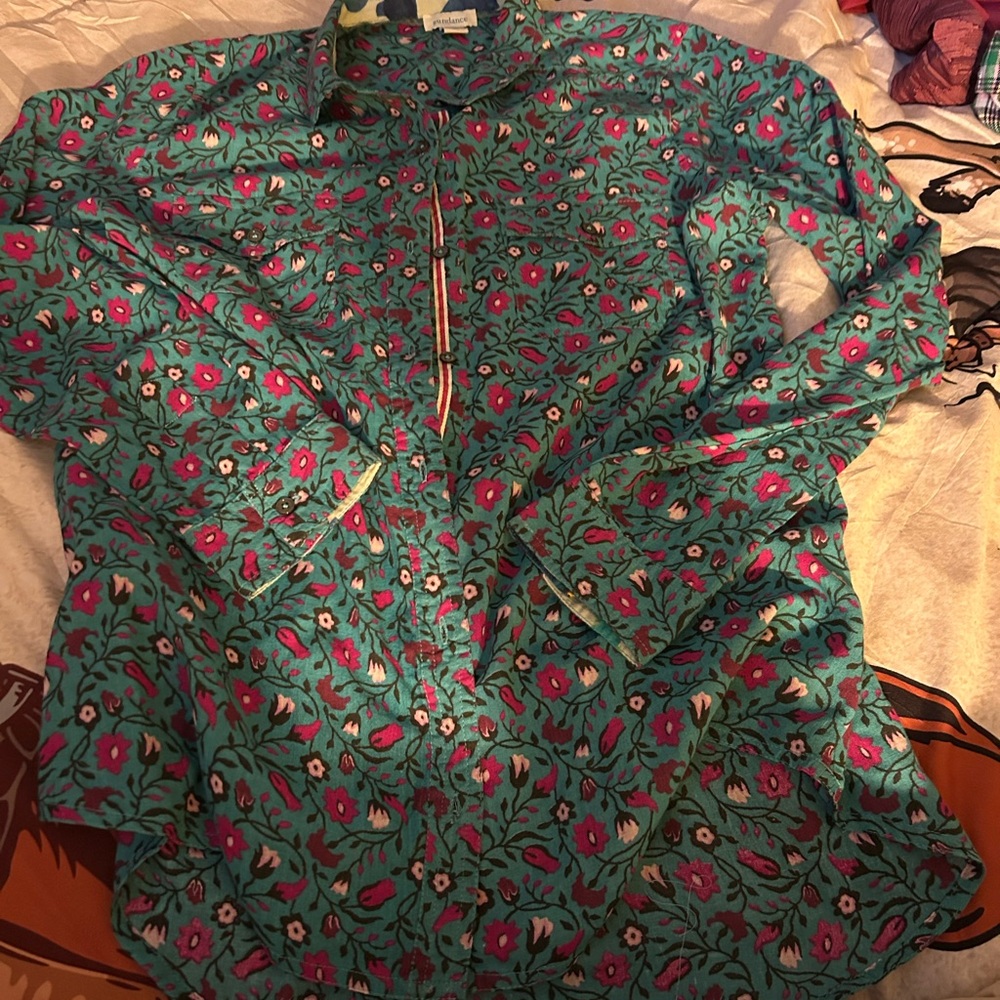 Sundance Vibrant Teal and Purple Floral Blouse - Picture 7 of 11